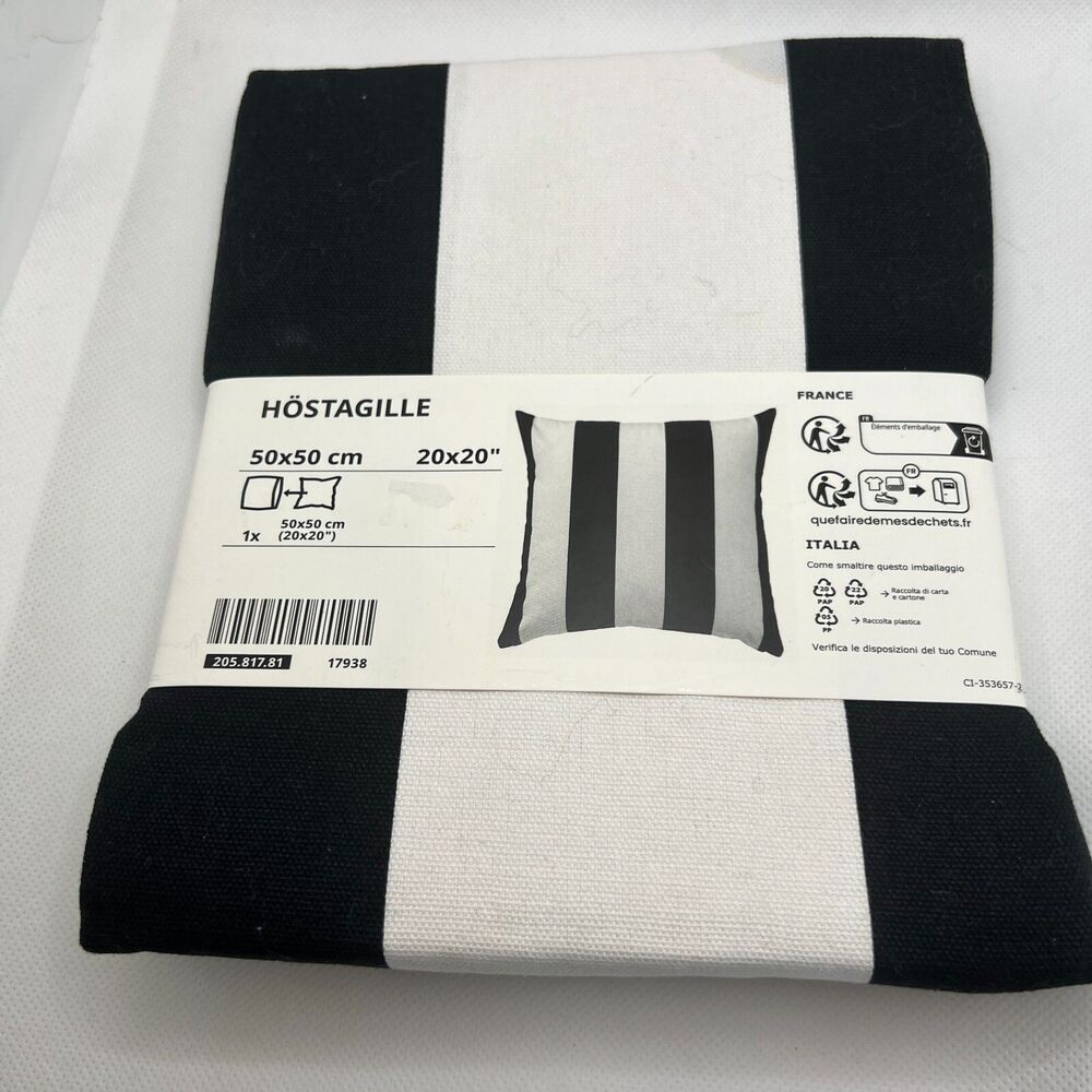 Ikea Vargyllen striped black and white pillow case 20”x 20” new